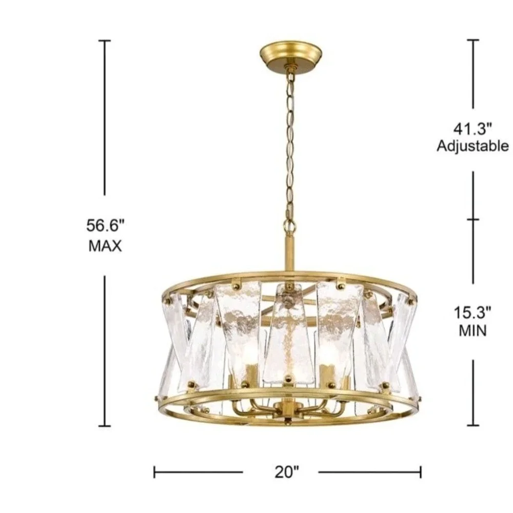 Laia Modern 5-Light Water Textured Glass Drum Round Chandelier FD-0838-PEC